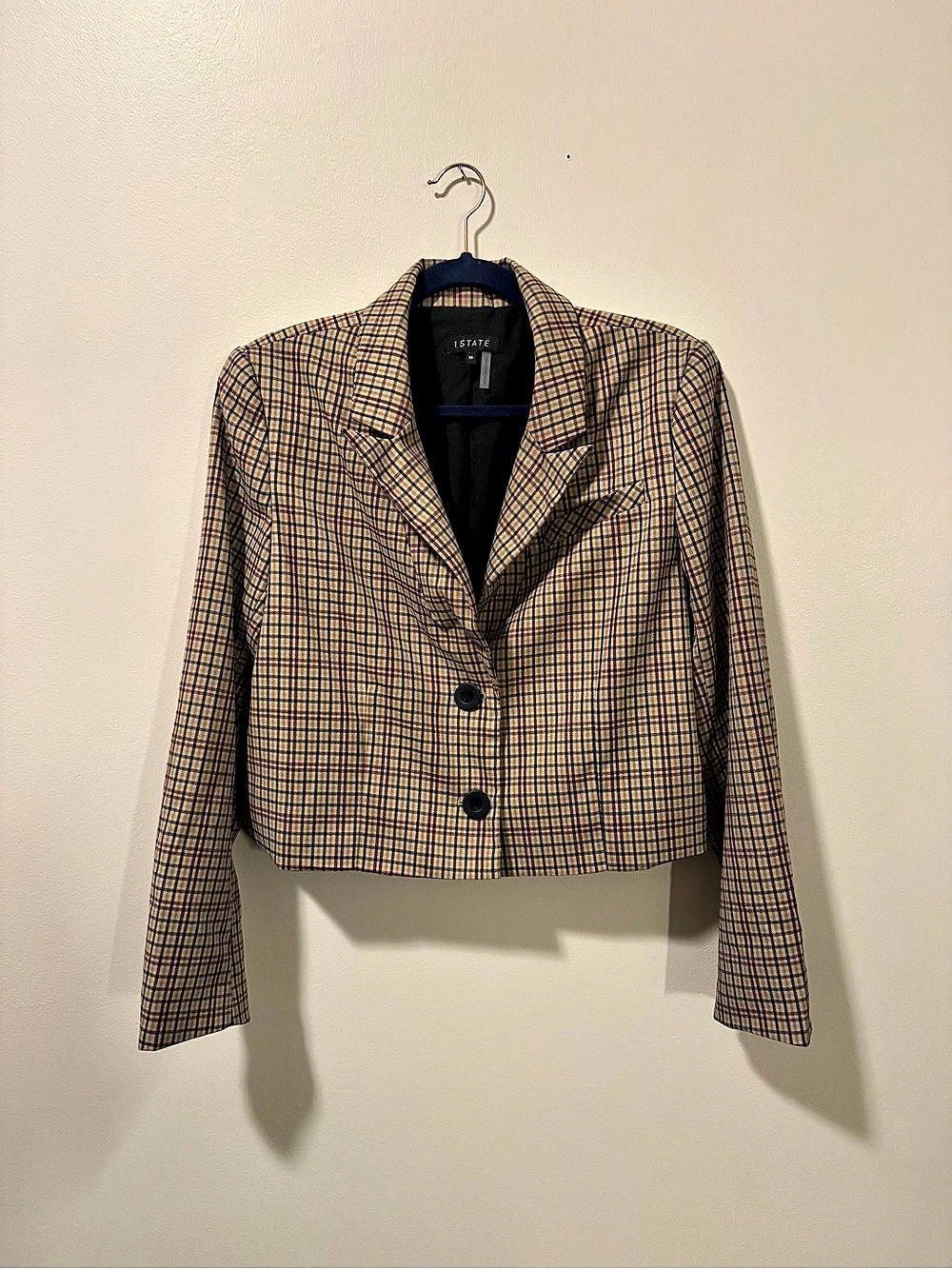 1.STATE Plaid Cropped Blazer in Brown & Red Size 10 Like New